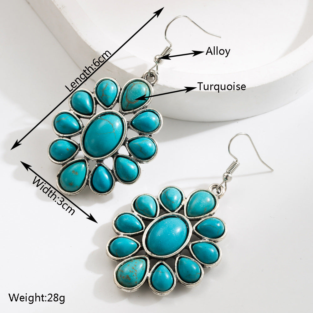 Wholesale Exaggerated White Turquoise Women's Fashion High Quality Ethnic Style Earrings Pendant